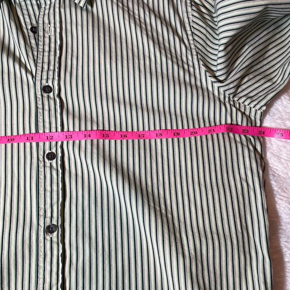 Banana Republic Mens Cotton L Green Striped Long Sleeve Button Down Academia